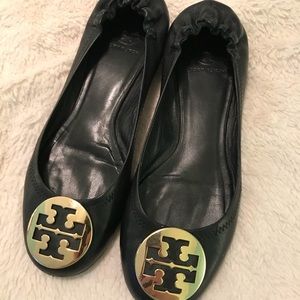Tory Burch Minnie Metal-Logo Leather Ballet Flat
